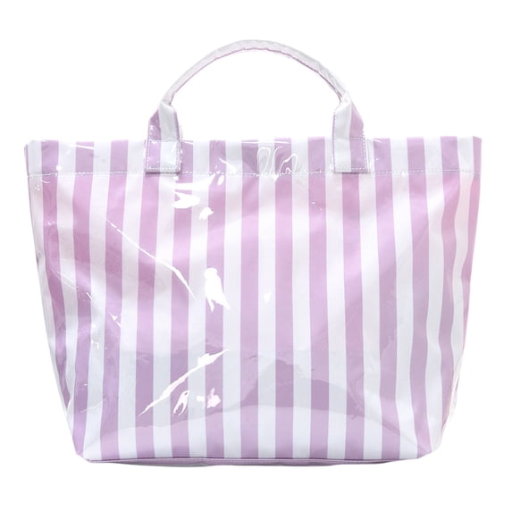HUISZJ PVC Striped Tote Bag, Stylish Canvas Handbag, Large Capacity Portable Travel Shoulder Bag for Commuting Work Travel (Purple)
