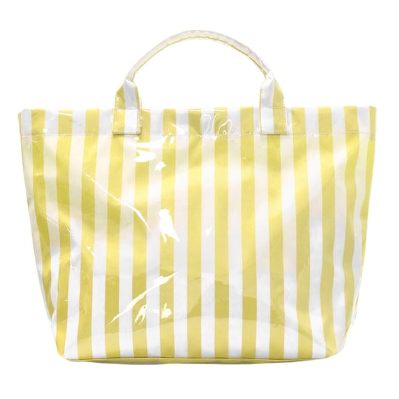 HUISZJ PVC Striped Tote Bag, Stylish Canvas Handbag, Large Capacity Portable Travel Shoulder Bag for Commuting Work Travel (Yellow)