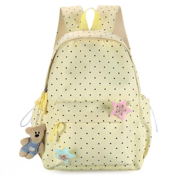 HUISZJ Polka Dot Backpack, Nylon Shoulder Bag with Pendant, Large Capacity Travel Daypack for Work Travel Outdoor (Yellow)