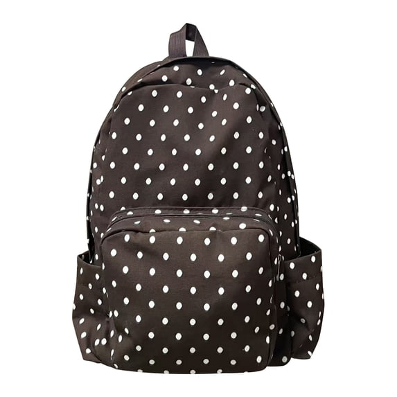 HUISZJ Polka Dot Backpack, Women Canvas Aesthetic Backpack with Zipper, Retro School Backpack Adjustable Strap for School Work Travel Outdoor (Coffee)