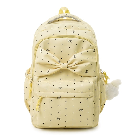 HUISZJ Polka Dot Bow Printed School Backpack, Large Capacity Schoolbag with Computer Compartment, Portable Laptop Backpack for Student Travel, Yellow