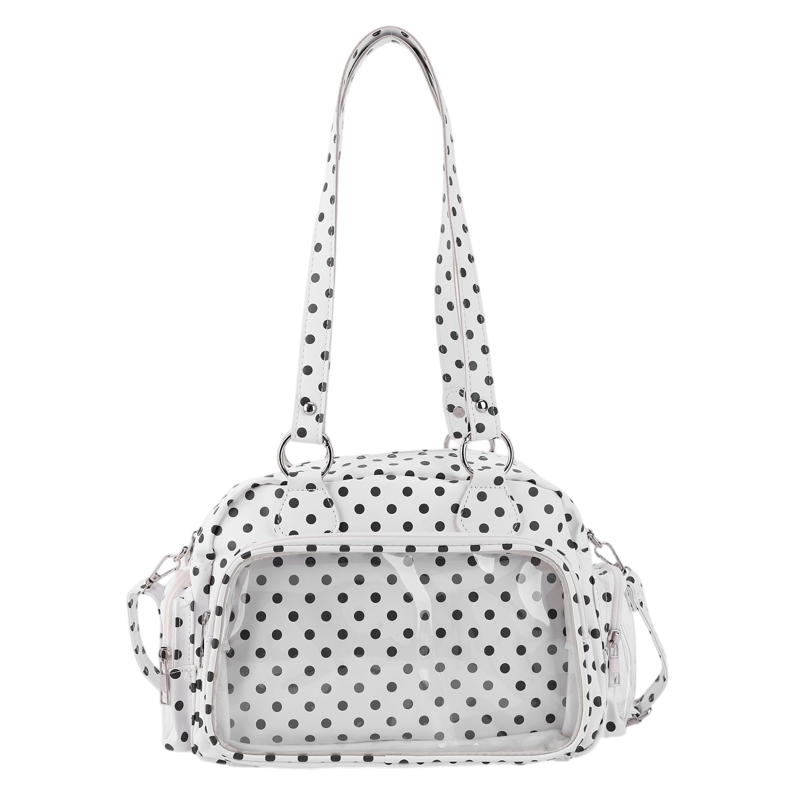HUISZJ Polka Dot Crossbody Bag Ita bag, PU Leather Handbag with Adjustable Strap, Large Capacity Shoulder Bag for Work Travel Shopping, White