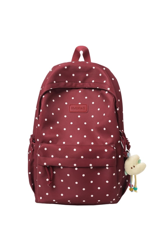 Polka Dot Printed School Backpack, Large Capacity School Bag with Pendant, Portable Laptop Backpack for Students College Travel, Red