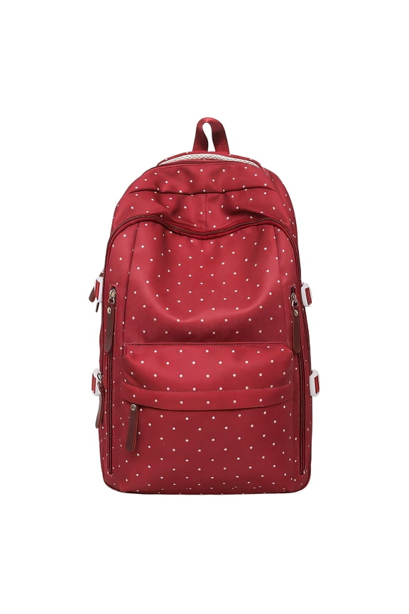 Polka Dot School Backpack, Large Capacity School Bag, Portable Laptop Backpack for Students College Travel, Red