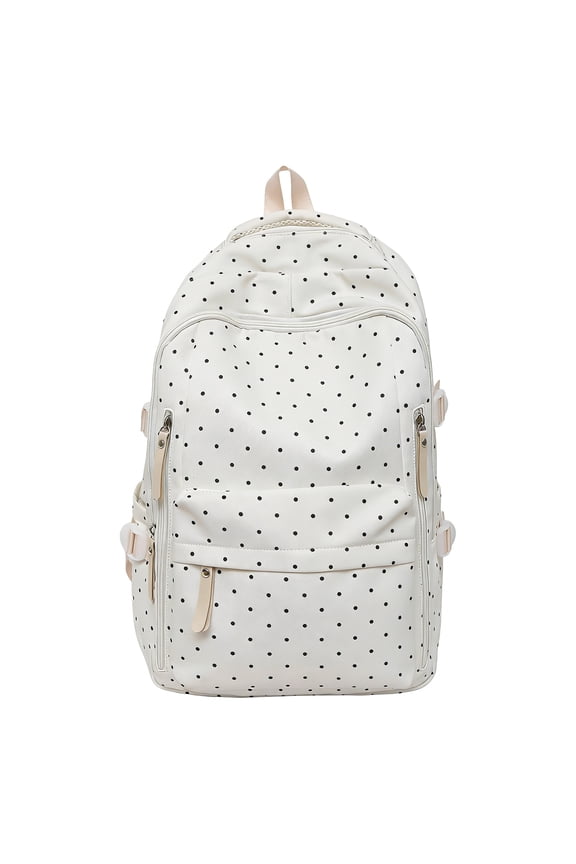 Polka Dot School Backpack, Large Capacity School Bag, Portable Laptop Backpack for Students College Travel, White