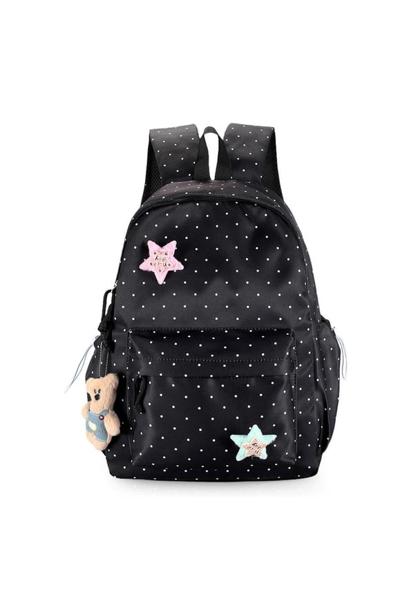 Polka Dot School Backpack, Large Capacity School Bag with Pendant, Portable Laptop Backpack for Students College Travel, Black