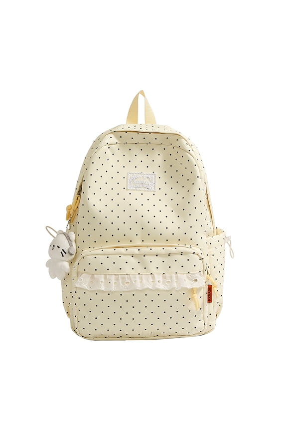 Polka Dot School Backpack, Multi-Pockets Lace Trim Backpack, Large Capacity Schoolbag for Student College, Yellow