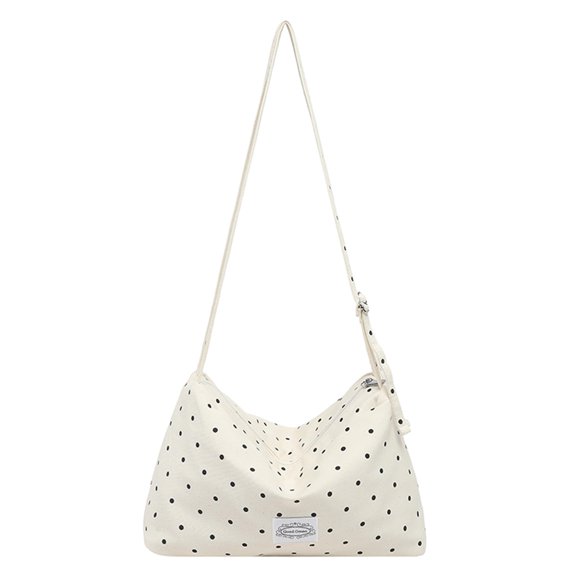 HUISZJ Polka Dot Underarm Bag, Large Capacity Shoulder Bag with Zipper, Portable Crossbody Bag for Travel Shopping Work, Beige