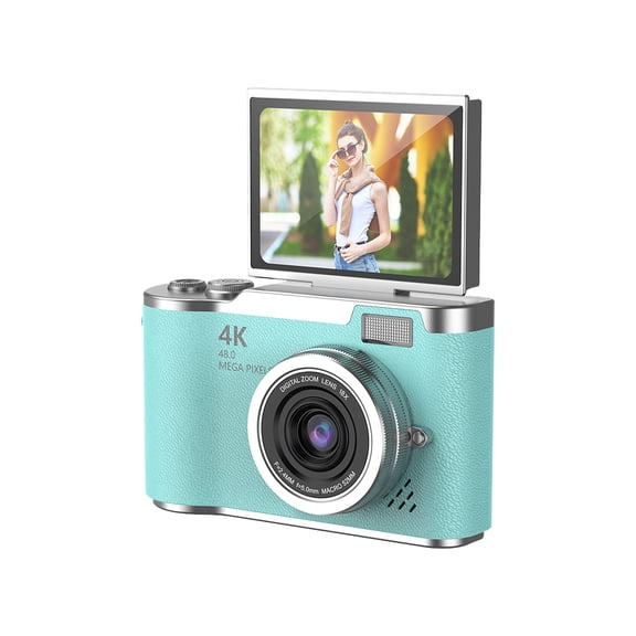 HUISZJ Portable CCD Camera, 8X Zoom Compact Small Camera, 4K Digital Camera 180 Flip Screen Video Camcorder for Beginner Party Birthday Friend Gifts (Green)