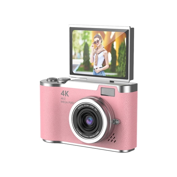 HUISZJ Portable CCD Camera, 8X Zoom Compact Small Camera, 4K Digital Camera 180 Flip Screen Video Camcorder for Beginner Party Birthday Friend Gifts (Pink)
