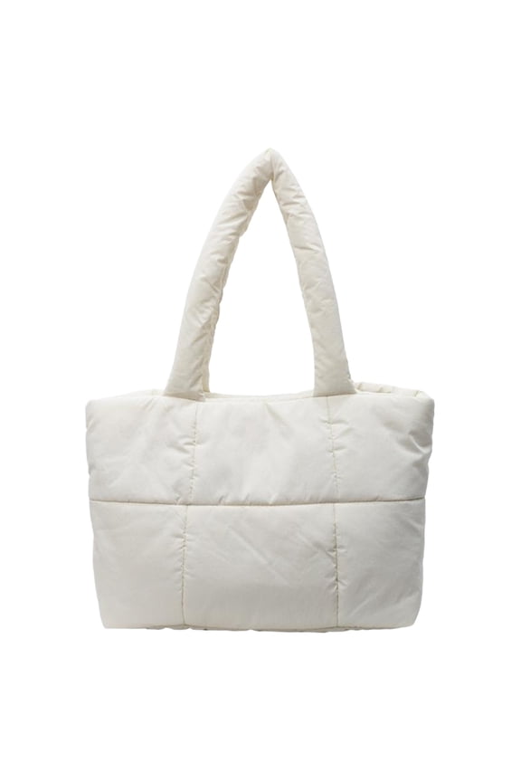 Puffer Quilted Tote Bag, Women Trendy Shoulder Handbag, Large Capacity White Hobo Bag for Travel Commute Work
