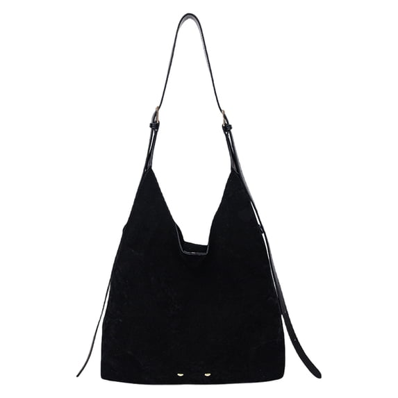 HUISZJ Retro Suede Shoulder Bag, PU Leather Slouchy Handbag, Large Capacity Tote Bag for Women Travel Work (Black)