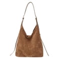 thumbnail image 1 of HUISZJ Retro Suede Shoulder Bag, PU Leather Slouchy Handbag, Large Capacity Tote Bag for Women Travel Work (Brown), 1 of 10