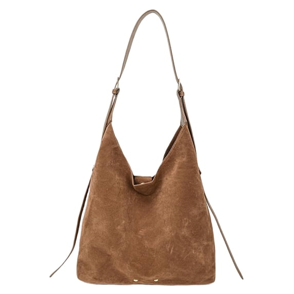 HUISZJ Retro Suede Shoulder Bag, PU Leather Slouchy Handbag, Large Capacity Tote Bag for Women Travel Work (Brown)