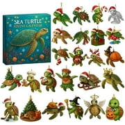 HUISZJ Sea Turtle Christmas Advent Calendar 2025, Xmas Blind Box with 24pcs Acrylic Hanging Pendants, 24 Days Countdown Calendar for Home Party Decor