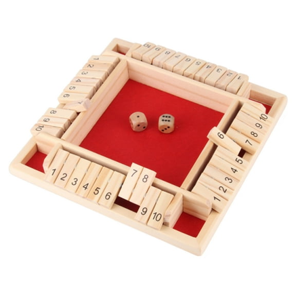 HUISZJ Shut The Box Game Box Dice Game for 2-4 Players - Wooden Four-Sided Flip Card Game Toys - Educational Board Game for Holiday Classroom (Red)