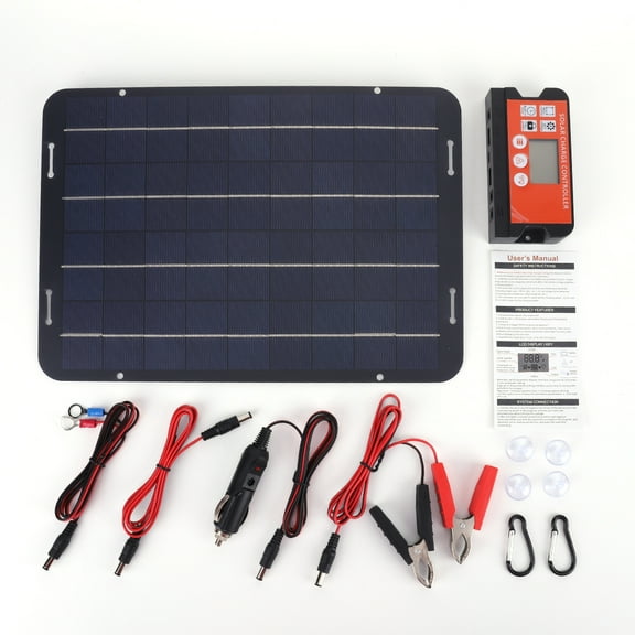 HUISZJ Solar Panel Kit, 12W Portable Solar Powered Charger Kit with Solar, Charge Controller Solar Car Battery Charging Kit