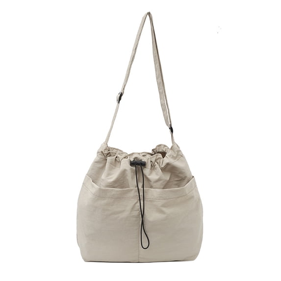 HUISZJ Square Shoulder Bag, Leisure Crossbody Bag, Nylon Drawstring Shoulder Bag for Travel Commute Work (White)