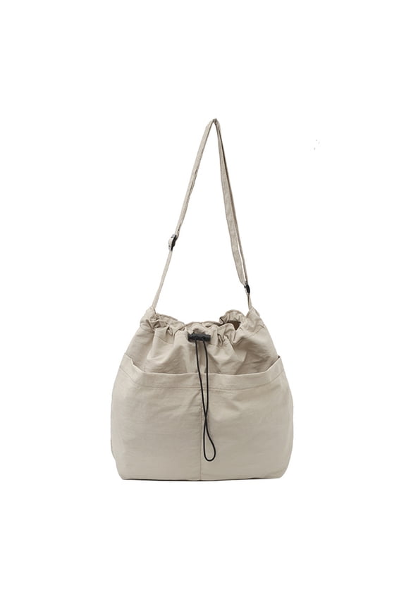 Square Shoulder Bag, Leisure Crossbody Bag, Nylon Drawstring Shoulder Bag for Travel Commute Work (White)