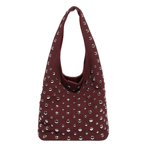 HUISZJ Stylish Studded Shoulder Bag, rendy Shoulder Bag, Large Capacity Tote Handbag for Women Work Shopping Travel (Red)