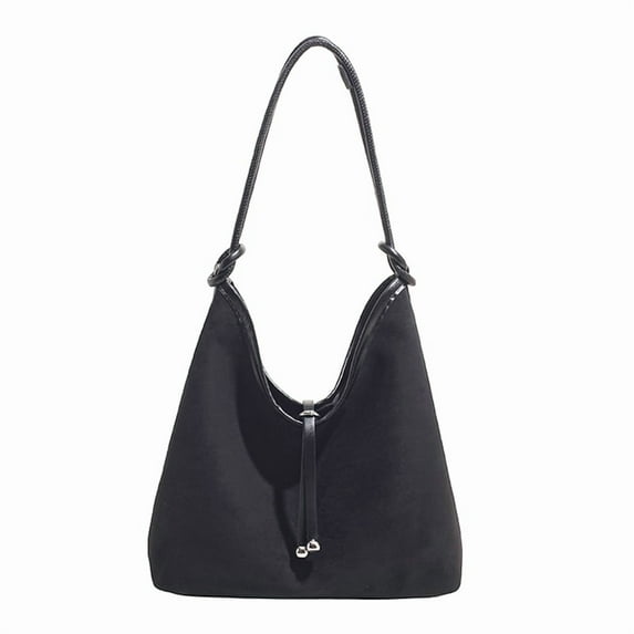 HUISZJ Suede Tote Bag For Women Solid Color Underarm Bag For Work Travel Daily Portable Bag (Black)