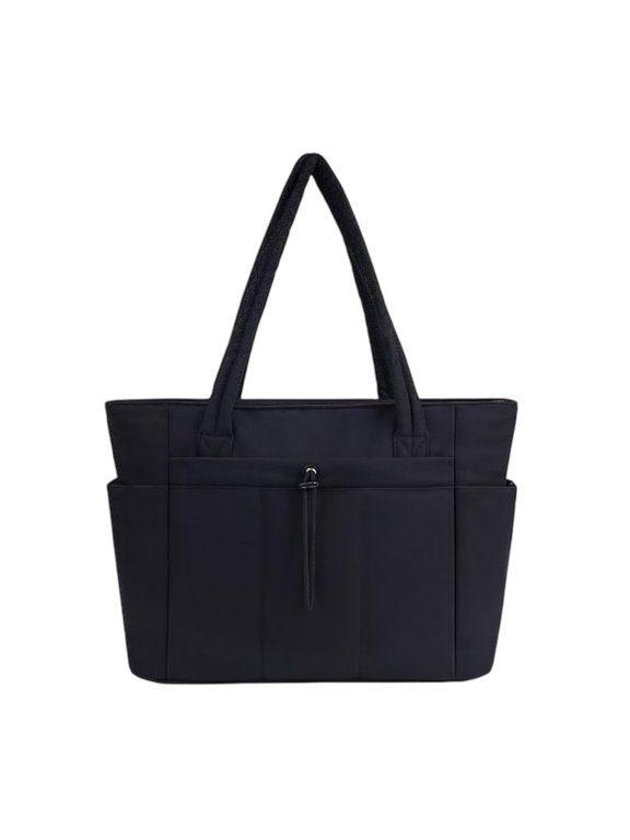 Travel Puffy Tote Bag, Large Quilted Shoulder Bag with Cup Holder & Laptop Compartment, Fashion Crossbody Bag for Women Work Shop Travel (Black)