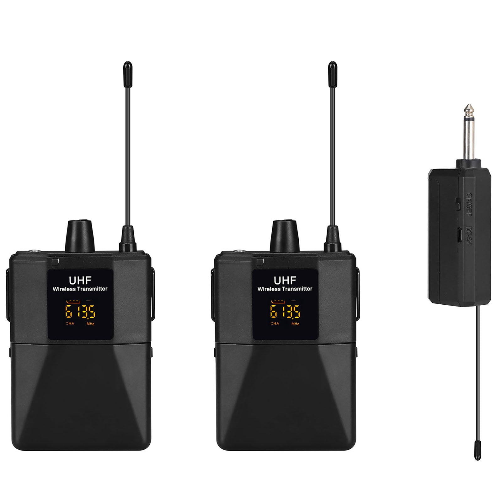 HUISZJ UHF Microphone Wireless Set, Dual-Function Condenser Microphone Clip with Transmitter Receiver, Condenser Microphone Clip for Mixer/Speakers/Karaoke (1T2R)