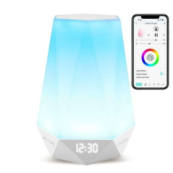 HUISZJ White Noise Sound Machine, 32 Soothing White Noise Sound Machine with Colored Light Sleep Aid Device, App Control with Dimmable Clock