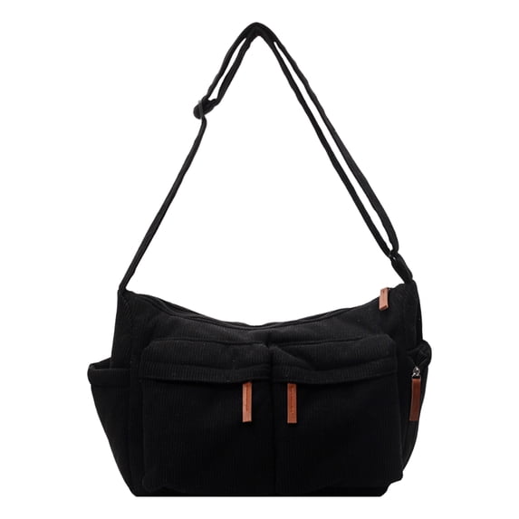 HUISZJ Women Corduroy Shoulder Bag, Multi Pocket Handbag, Top Handle Crossbody Bag for Work Travel Outdoor (Black)