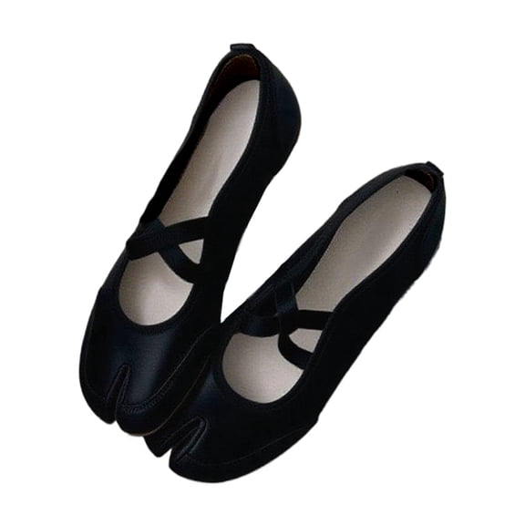 HUISZJ Women Elegant Ballet Flats Cross Strap Split Toe Shoes Casual Sneaker Casual Shoes （Black 37）
