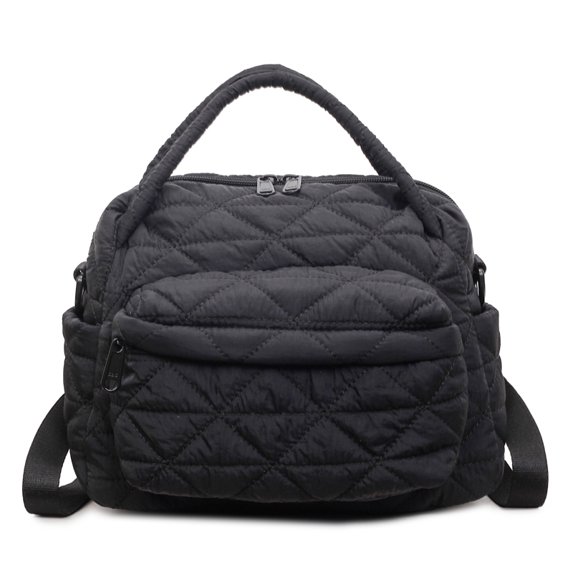 HUISZJ Women Nylon Quilted Shoulder Bag, Adjustable Strap Crossbody Bag, Trendy Backpack for Work Shopping Travel (Black)