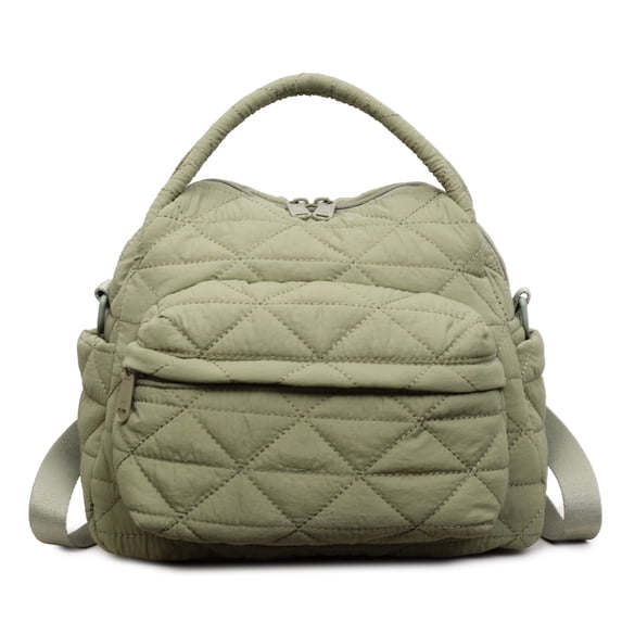 HUISZJ Women Nylon Quilted Shoulder Bag, Adjustable Strap Crossbody Bag, Trendy Backpack for Work Shopping Travel (Green)