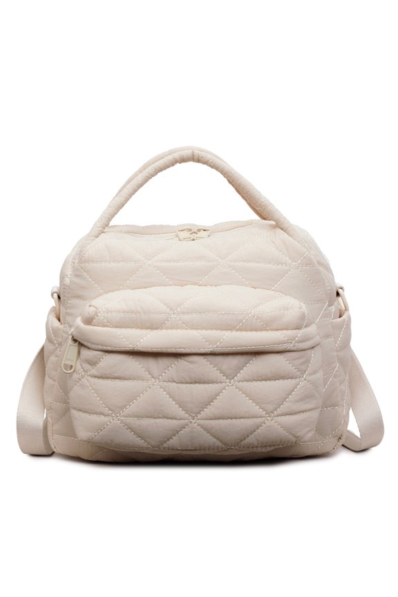 Women Nylon Quilted Shoulder Bag, Adjustable Strap Crossbody Bag, Trendy Backpack for Work Shopping Travel (White)