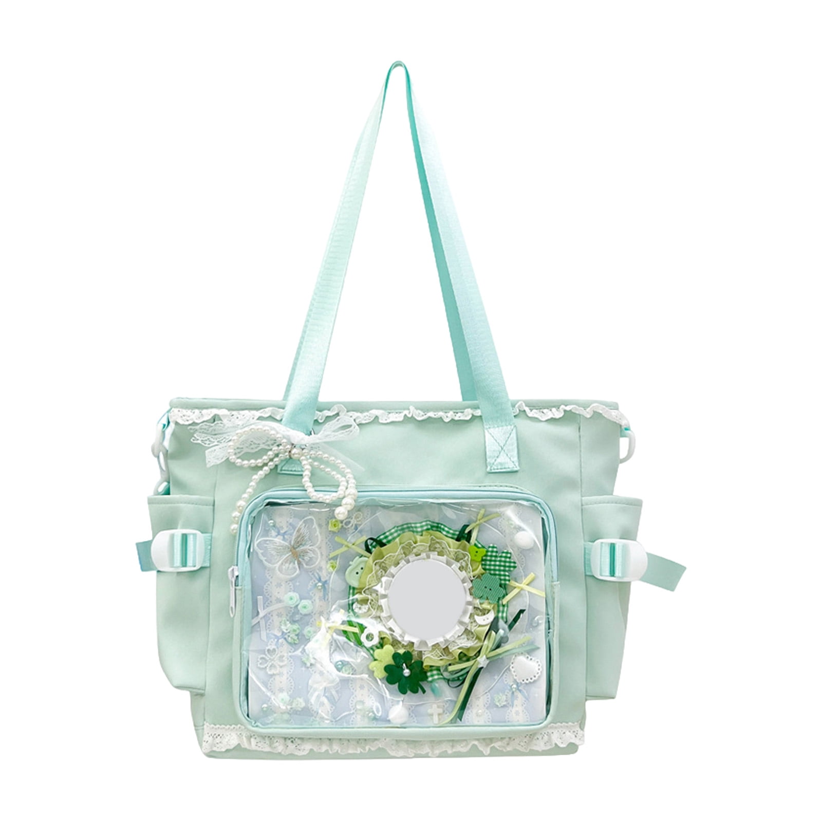 HUISZJ Women Preppy Messenger Bag, Adjustable Strap Preppy Y2K Messenger Bag, Cute Bow Anime Crossbody Bag for Travel Work (Green)
