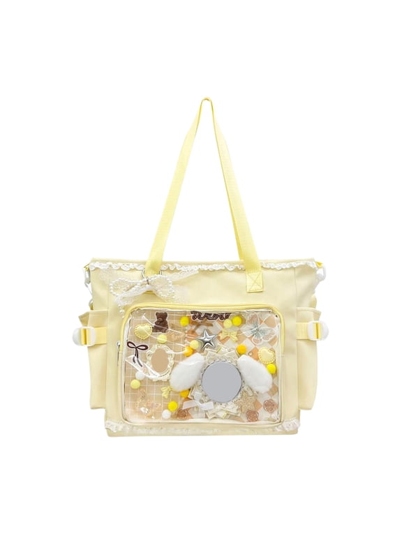 Women Preppy Messenger Bag, Adjustable Strap Preppy Y2K Messenger Bag, Cute Bow Anime Crossbody Bag for Travel Work (Yellow)