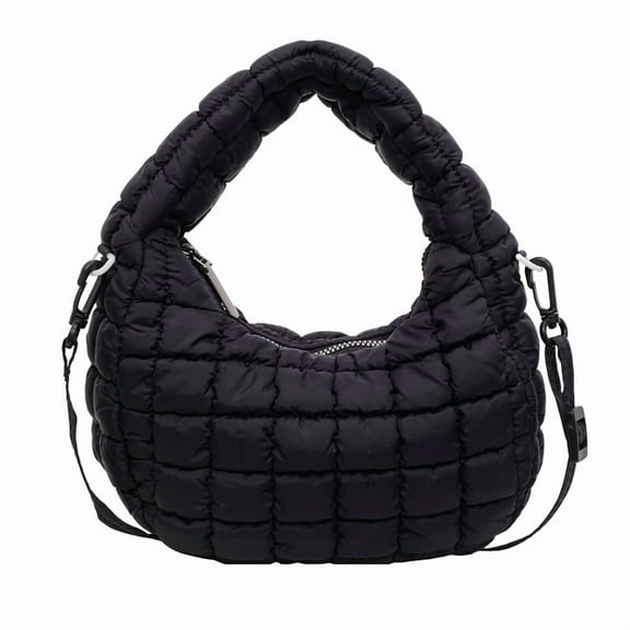 HUISZJ Women Puffy Handbag Nylon Padded Crossbody Bag Quilted Work Shoulder Bag Daily Portable Bag （Black）