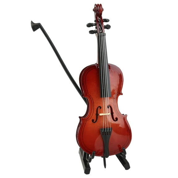 HUISZJ Wooden Miniature Cello W/ Stand & Bow Violin Replica Collectible Figurine Home Decoration (20cm)