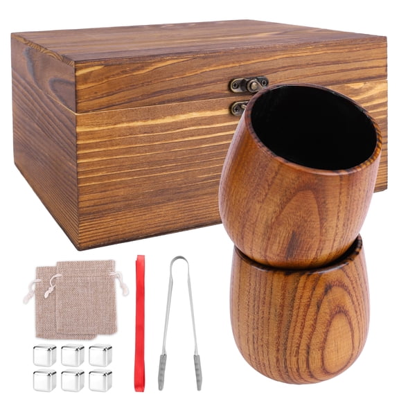 HUISZJ Wooden Whiskey Glass Set - Vintage Handcrafted Bourbon Whiskey Glass - Wooden Old Fashioned Glass for Bourbon Lovers (2 pack)