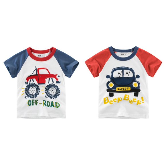 HUITKMM Baby Boy Clothes 2 Pack Toddler Kids Baby Boys Cartoon Cars Short Sleeve Crewneck T Shirts Tops Tee Clothes for 1-7 Years