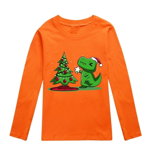 HUITKMM Boys' Fashion Toddler Boys Girls Autumn Long Sleeve Christmas Cartoon Dinosaur Prints T Shirt Tops