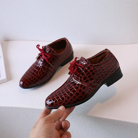 HUITKMM Boys Leather Shoes Four Seasons New Pattern Pointed Low Heel Comfortable Lace Up Dress Dance Performance Shoes