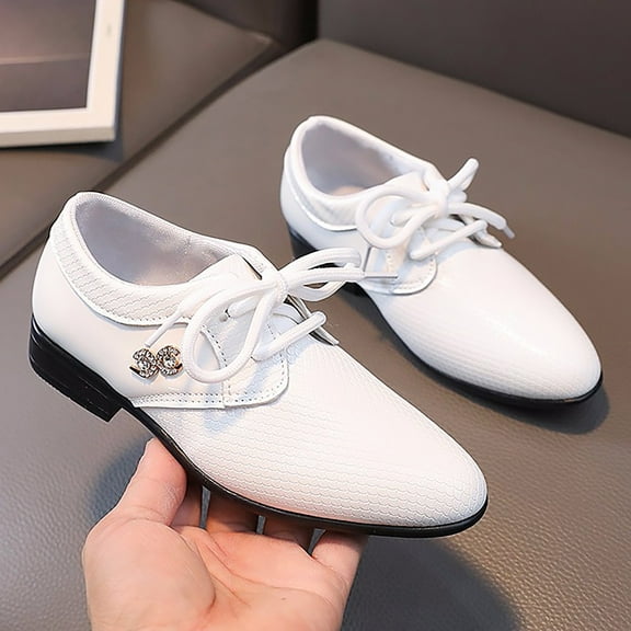 HUITKMM Boys Leather Shoes Spring and Autumn Stylish Uk Wind Lace Up Children's Single Shoes Student Non Performance Shoes