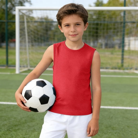 HUITKMM Boys Multicolor Mesh Tank Tops Polyester Breathable Sleeveless Shirts for Sports Ages 4-12