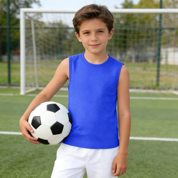 HUITKMM Boys Multicolor Mesh Tank Tops Polyester Breathable Sleeveless Shirts for Sports Ages 4-12