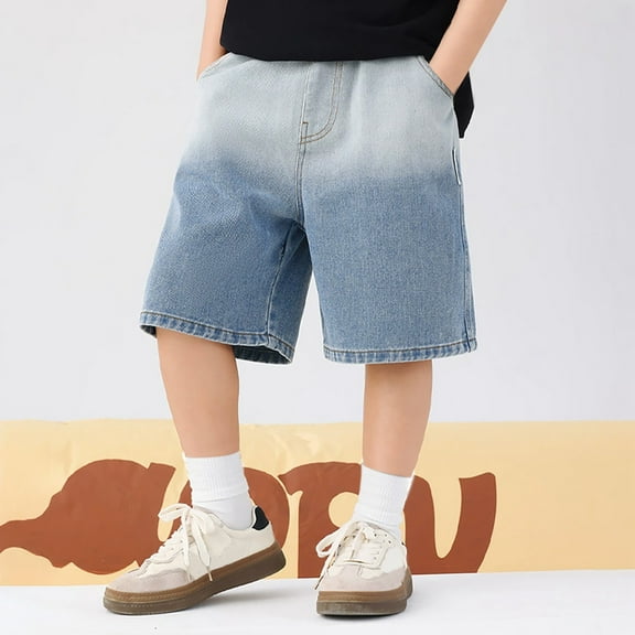 HUITKMM Boys Shorts Boy's Casual Straight Leg Jeans Loose Denim Short Pants with Pockets