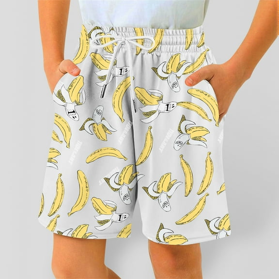 HUITKMM Boys Shorts Boys Shorts for Toddler Kids Youth Comfortable Summer Casual Outdoor Sports Banana Print Elastic Waist Soft Breathable Play Shorts