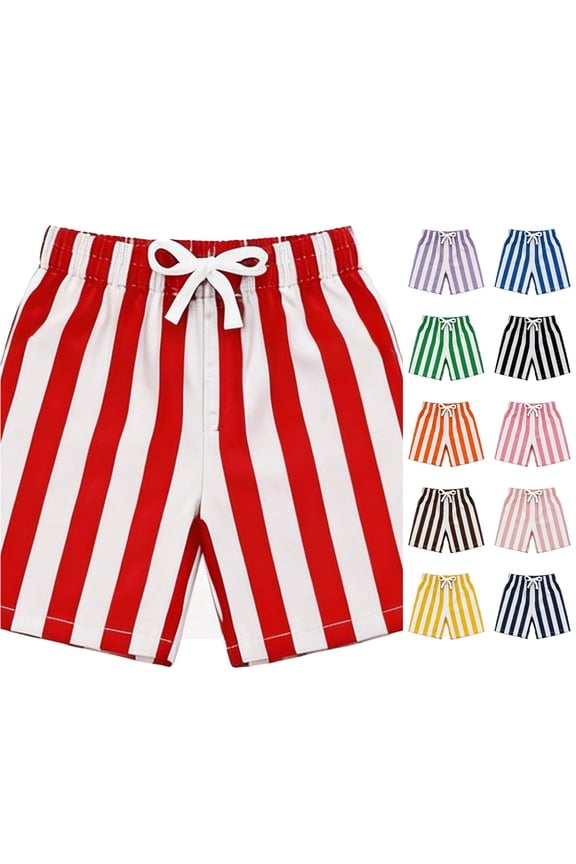 Boys Swim Trunks Double Striped Print Beach Shorts Summer Pool