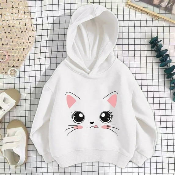 HUITKMM Girls Casual Cartoon Animal Print Hooded Pullover Sweatshirt Sports Tracksuit Top