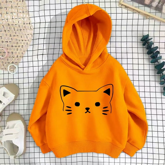 HUITKMM Girls Casual Print Hooded Pullover Sweatshirt Sports Athletic Tracksuit Top for Kids