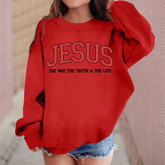 HUITKMM Girls Casual Printed Round Neck Sweatshirt Winter Fashion Soft Pullover Top for Daily Outfit Comfort Wear